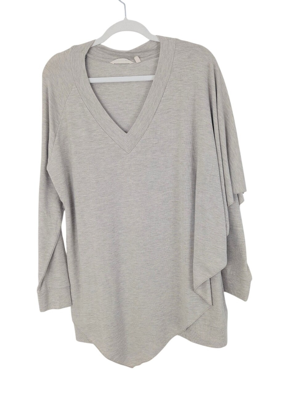 Soft Surroundings Madeline Draped Tunic Top Size L Lagenlook Neutral Beige Vneck
